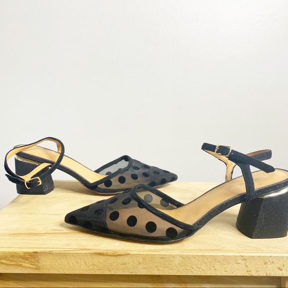 J. Crew Black Pointed Toe Polka Dot Kitten Heels - Picture 6 of 8